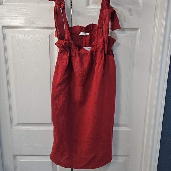 NWT Lush Tie Strap Gauzy Minidress with pockets light and airy Medium Chili - Picture 3 of 8